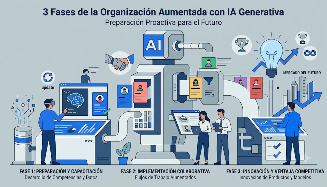 Las 3 fases de la organización aumentada con IA generativa: qué cambia antes de que el mercado lo exija — Obrii Consulting